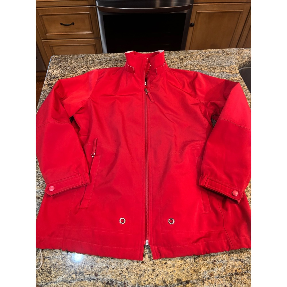 Liz Claiborne Womens Red Full Zip Mock Neck Jacket Striped Lining M Waterproof